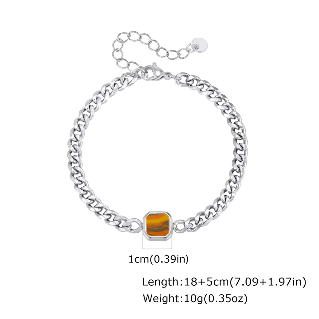 Trendy Stainless Steel Cuban Chain Bracelet for Men, Fashion Square Charm Waterproof Bracelet, Punk Classic Jewelry Gift