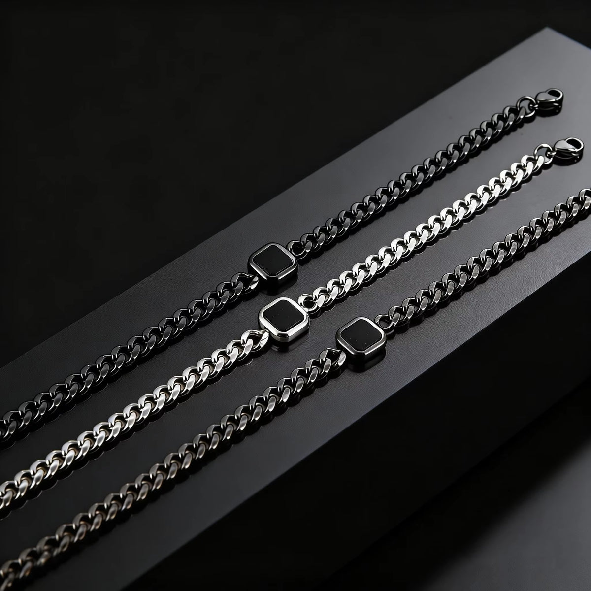 Trendy Stainless Steel Cuban Chain Bracelet for Men, Fashion Square Charm Waterproof Bracelet, Punk Classic Jewelry Gift