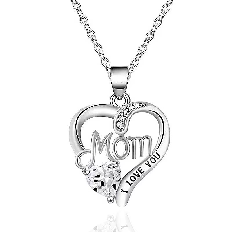 Romantic Heart Pendant Necklace for Mom Elegant Accessories Inlaid Bright Cubic Zirconia Love Mother'S Day Jewelry Gift