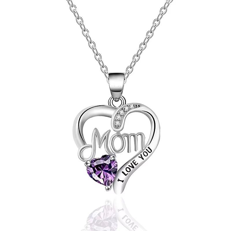 Romantic Heart Pendant Necklace for Mom Elegant Accessories Inlaid Bright Cubic Zirconia Love Mother'S Day Jewelry Gift