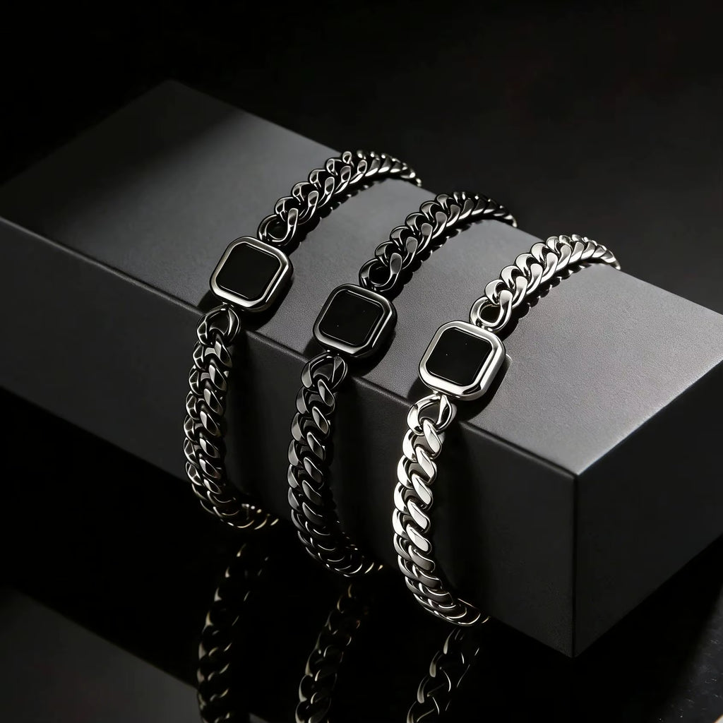 Trendy Stainless Steel Cuban Chain Bracelet for Men, Fashion Square Charm Waterproof Bracelet, Punk Classic Jewelry Gift