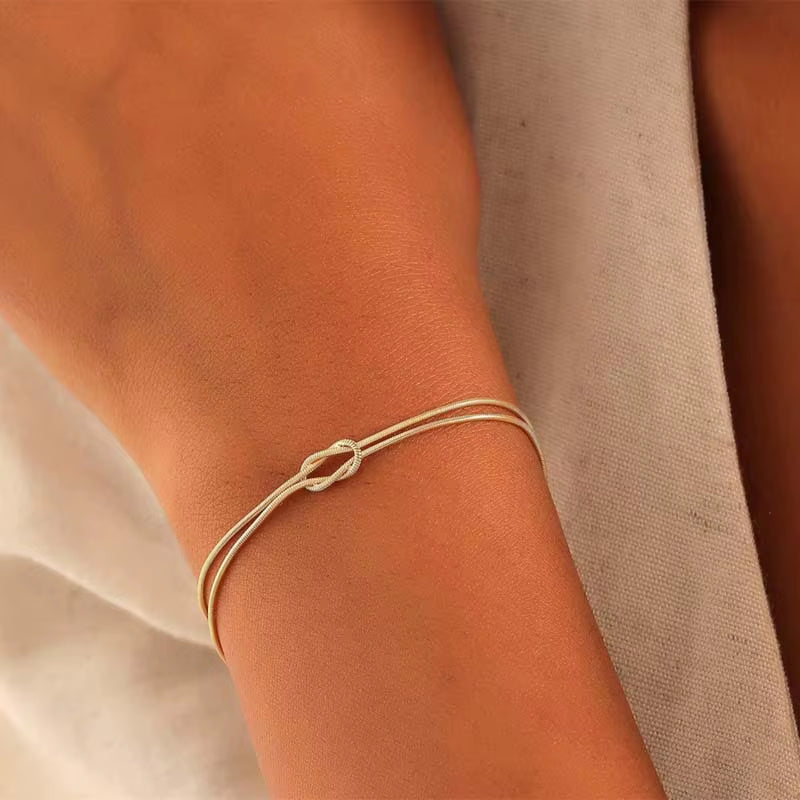 Stainless Steel Snake Chain Handmade Knot Shaped Bracelet for Women Simple Gold Color Chain Bracelet Jewelry Valentine'S Day