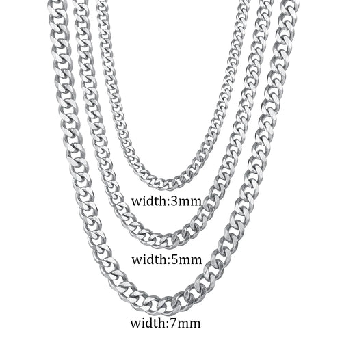 3/5/7Mm Stainless Steel Cuban Link Chain Classic Punk Personality Jewelry Simple Fashion Hip-Hop Couple Necklace for Men Women