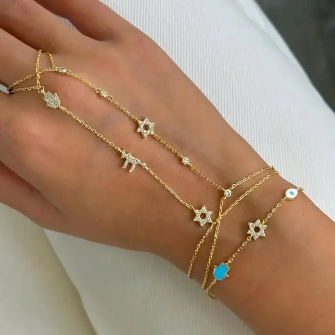 2026 New Amulet Jewish Judaism Sign of Life Jewelry Chain Star Hamsa Hand Lucky Charm Hand Hain Bracelet