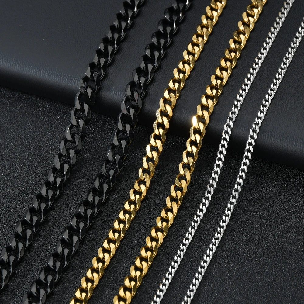 3/5/7Mm Stainless Steel Cuban Link Chain Classic Punk Personality Jewelry Simple Fashion Hip-Hop Couple Necklace for Men Women