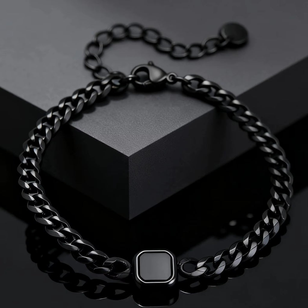 Trendy Stainless Steel Cuban Chain Bracelet for Men, Fashion Square Charm Waterproof Bracelet, Punk Classic Jewelry Gift