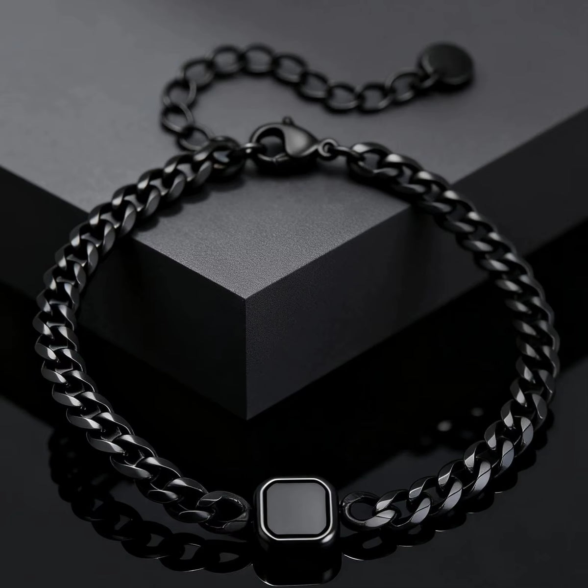Trendy Stainless Steel Cuban Chain Bracelet for Men, Fashion Square Charm Waterproof Bracelet, Punk Classic Jewelry Gift