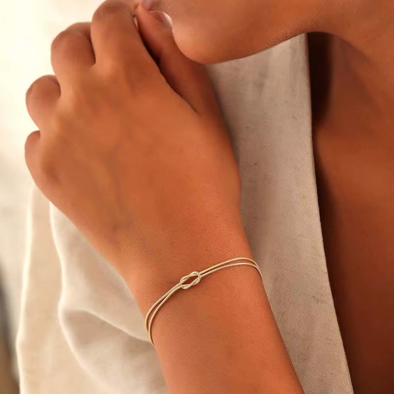 Stainless Steel Snake Chain Handmade Knot Shaped Bracelet for Women Simple Gold Color Chain Bracelet Jewelry Valentine'S Day