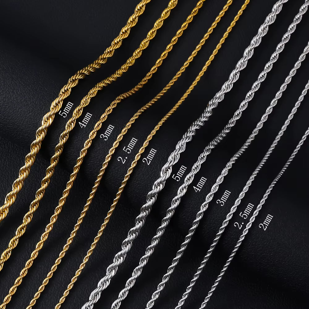 Men Rope Chain Necklace 316L Stainless Steel Twisted Rope Link Chain for Jewelry Gift for Him Gold Silver Color