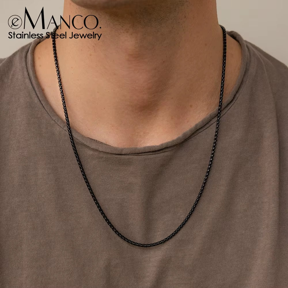 EMANCO Stainless Steel Necklace Minimalist Style Box Chain Element Daily Commute Gender-Neutral Versatile Fashion Men'S Jewelry