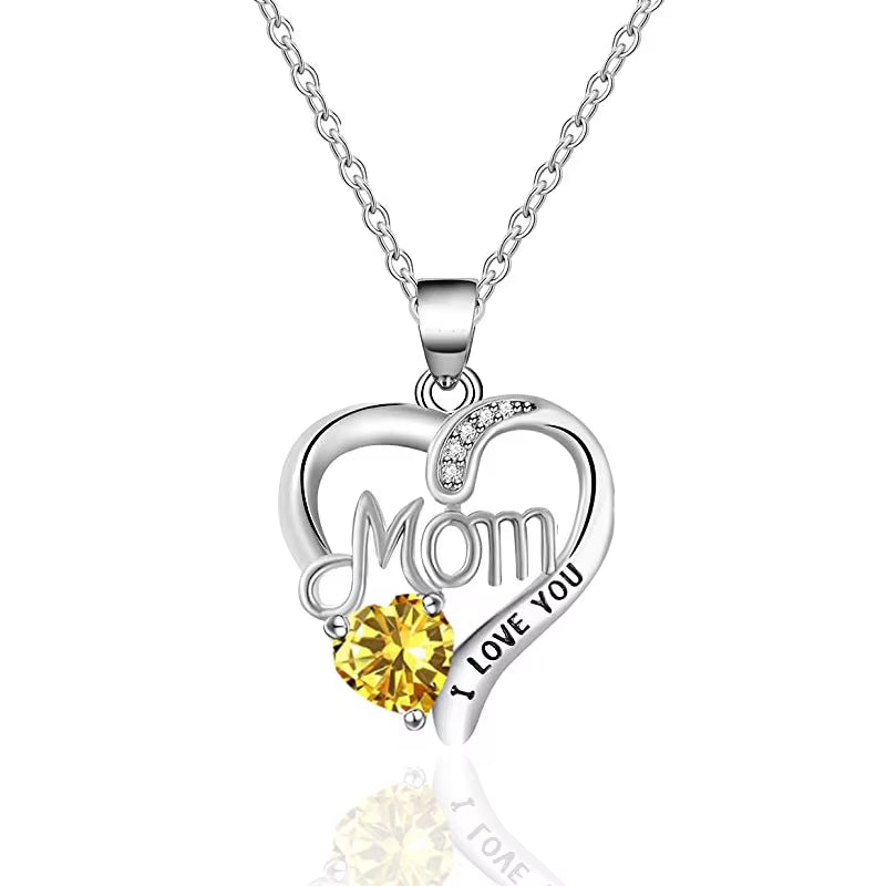Romantic Heart Pendant Necklace for Mom Elegant Accessories Inlaid Bright Cubic Zirconia Love Mother'S Day Jewelry Gift