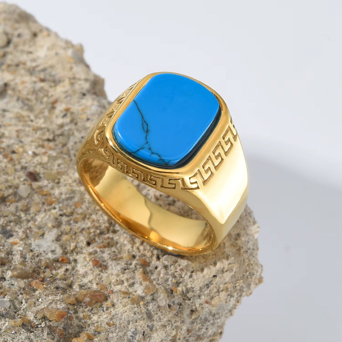 R3509 Men'S High Quality 316Lstainless Steel Onyx Gild Rings Classic Fashion Trend Jewelry Product