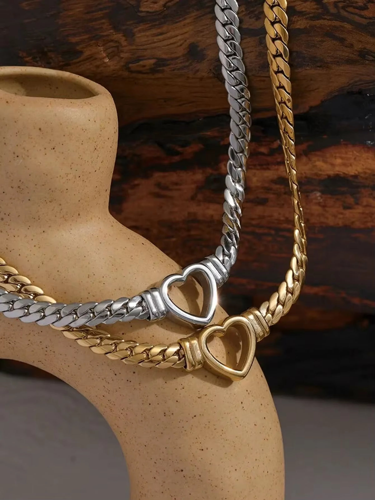1 Piece Fashion Gold-Plated Waterproof Stainless Steel Jewelry Luxury Heart Shaped Chain Necklace Birthday Gift for Friends Mom