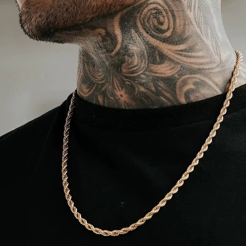 Men Rope Chain Necklace 316L Stainless Steel Twisted Rope Link Chain for Jewelry Gift for Him Gold Silver Color
