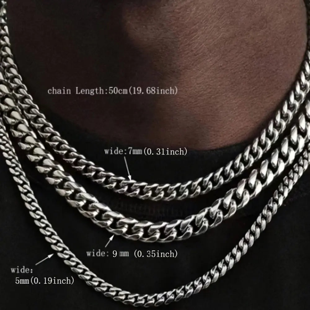 1Pc Men'S Stainless Steel Chain Necklace, Unisex Hip Hop Neck Chain Necklaces