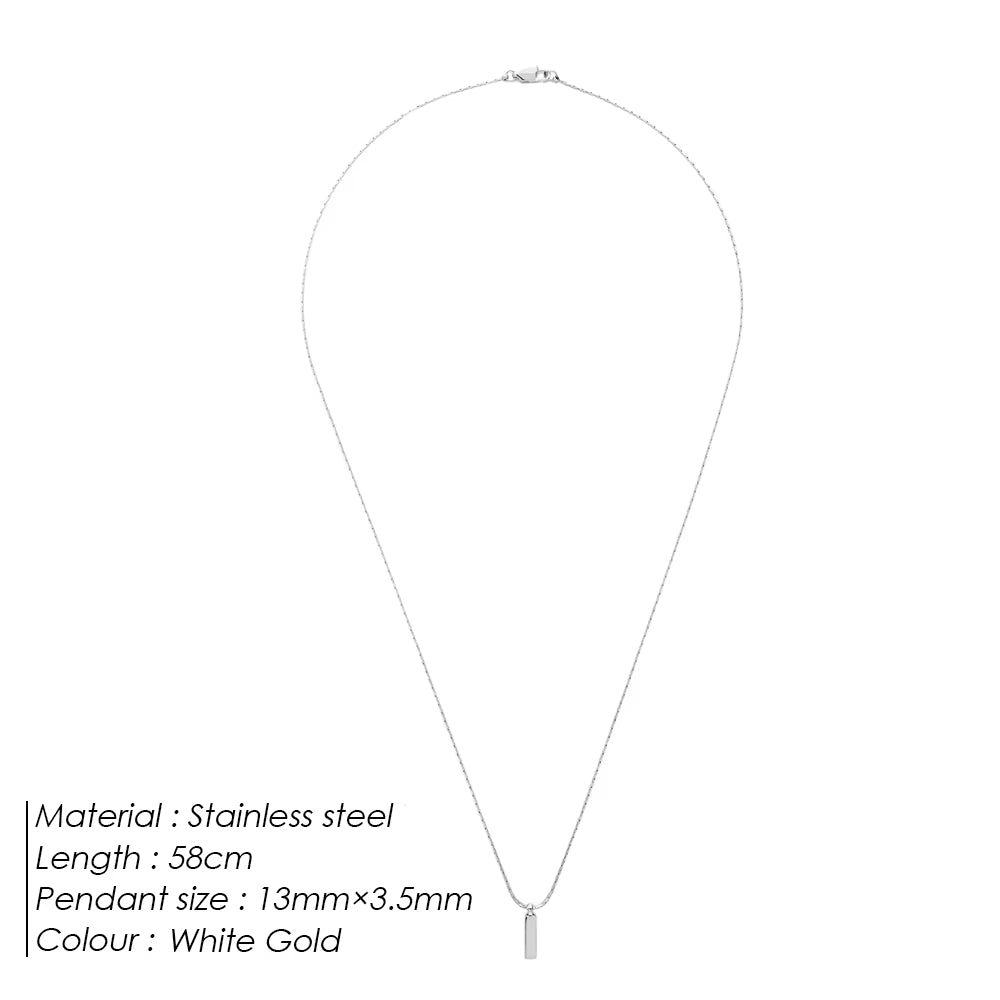 Men'S Stainless Steel Waterproof Jewelry Necklace 1MM Wire Chain Square Pendant in White Golden Fine Accessoriesgift