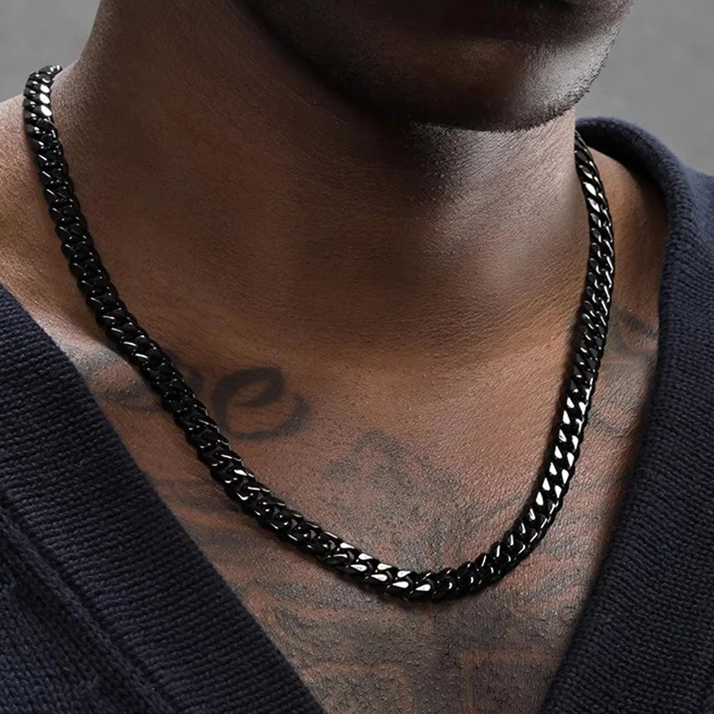 3/5/7Mm Stainless Steel Cuban Link Chain Classic Punk Personality Jewelry Simple Fashion Hip-Hop Couple Necklace for Men Women