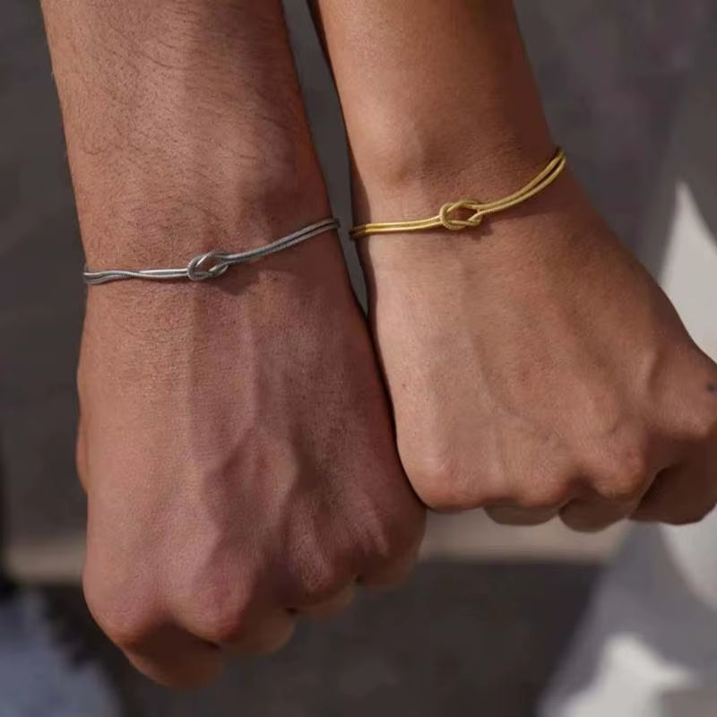 Stainless Steel Snake Chain Handmade Knot Shaped Bracelet for Women Simple Gold Color Chain Bracelet Jewelry Valentine'S Day