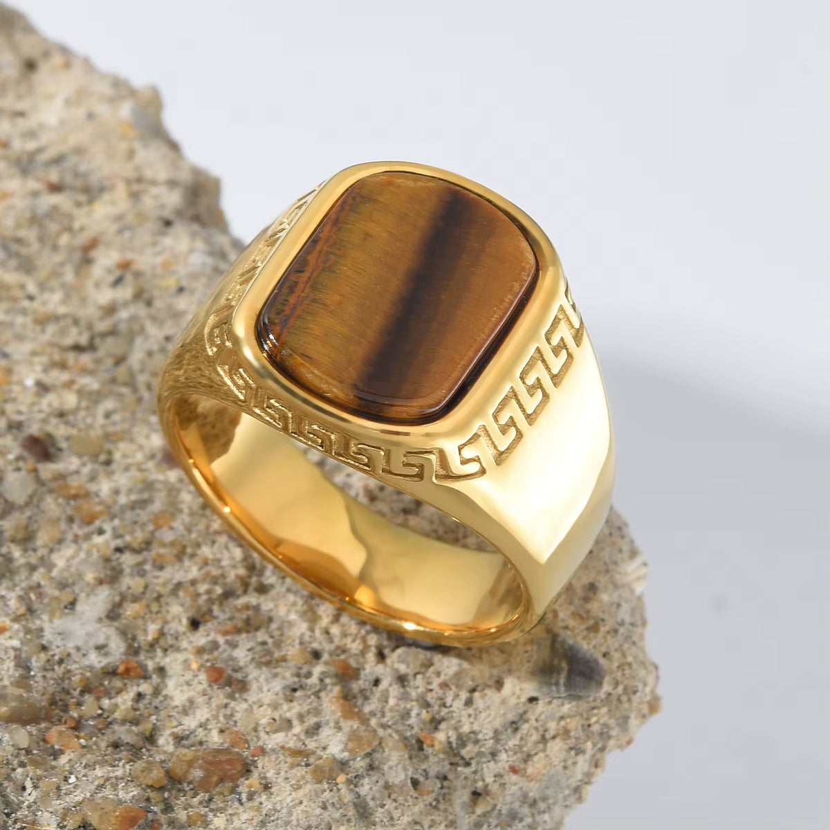 R3509 Men'S High Quality 316Lstainless Steel Onyx Gild Rings Classic Fashion Trend Jewelry Product