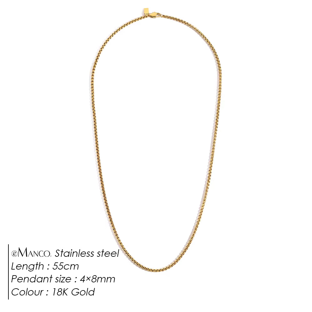 EMANCO Stainless Steel Necklace Minimalist Style Box Chain Element Daily Commute Gender-Neutral Versatile Fashion Men'S Jewelry
