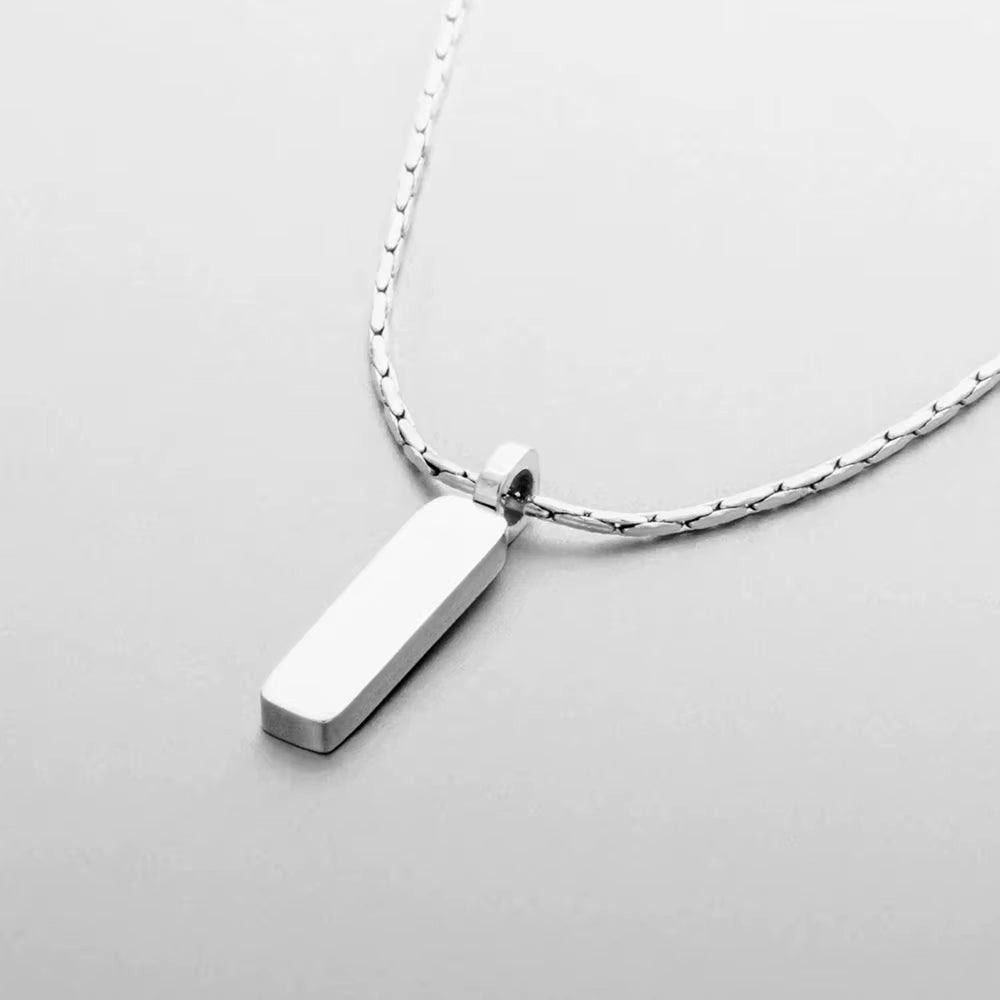 Men'S Stainless Steel Waterproof Jewelry Necklace 1MM Wire Chain Square Pendant in White Golden Fine Accessoriesgift