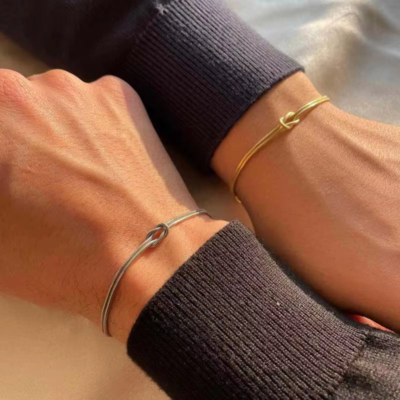 Stainless Steel Snake Chain Handmade Knot Shaped Bracelet for Women Simple Gold Color Chain Bracelet Jewelry Valentine'S Day
