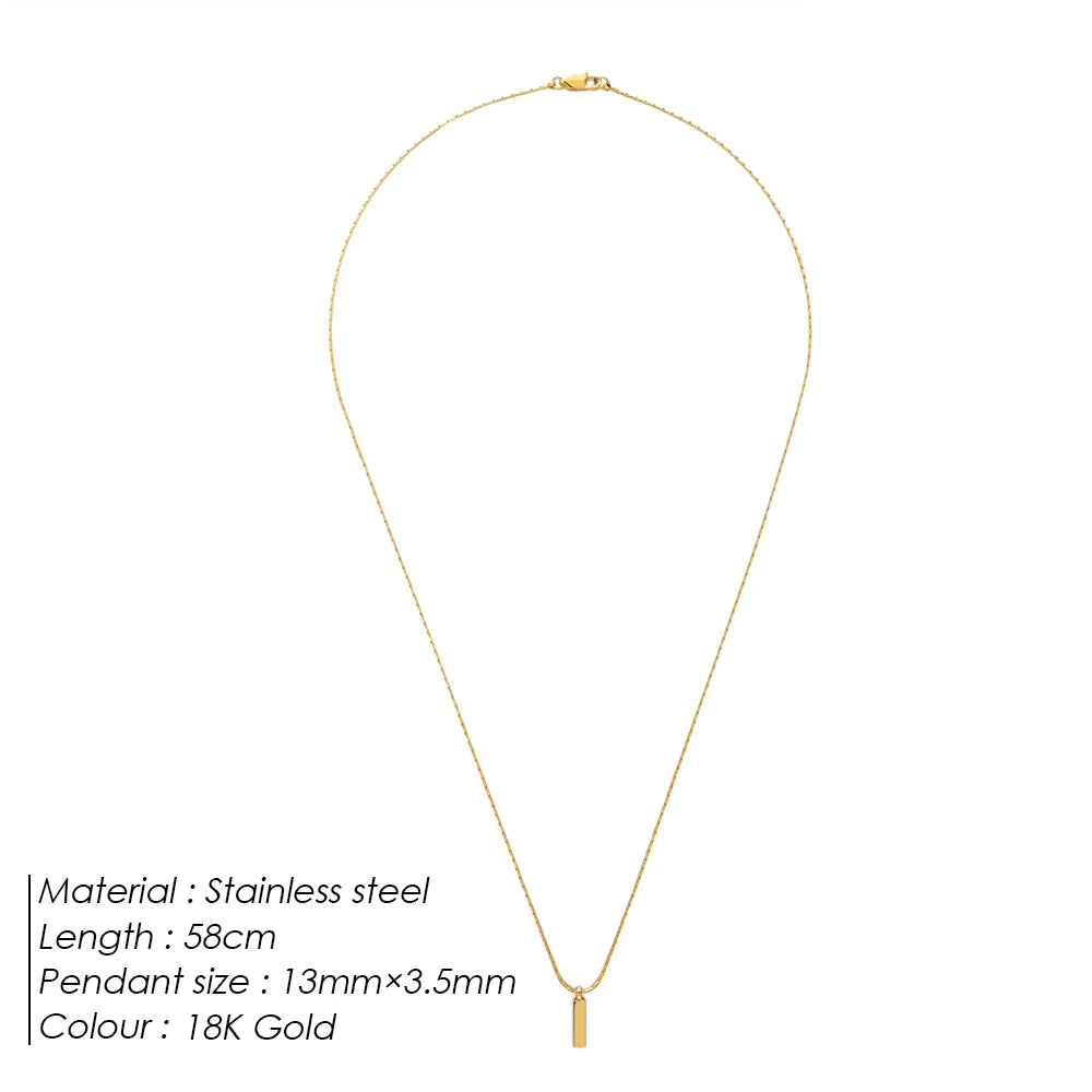 Men'S Stainless Steel Waterproof Jewelry Necklace 1MM Wire Chain Square Pendant in White Golden Fine Accessoriesgift