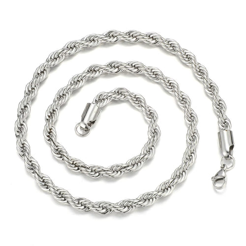 Men Rope Chain Necklace 316L Stainless Steel Twisted Rope Link Chain for Jewelry Gift for Him Gold Silver Color