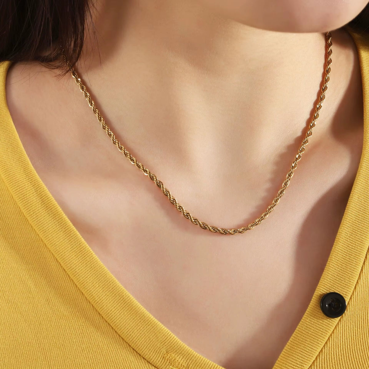 Men Rope Chain Necklace 316L Stainless Steel Twisted Rope Link Chain for Jewelry Gift for Him Gold Silver Color