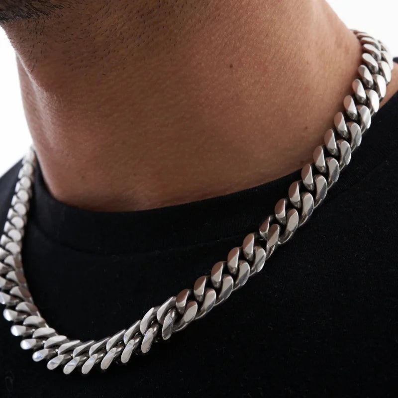 1Pc Men'S Stainless Steel Chain Necklace, Unisex Hip Hop Neck Chain Necklaces