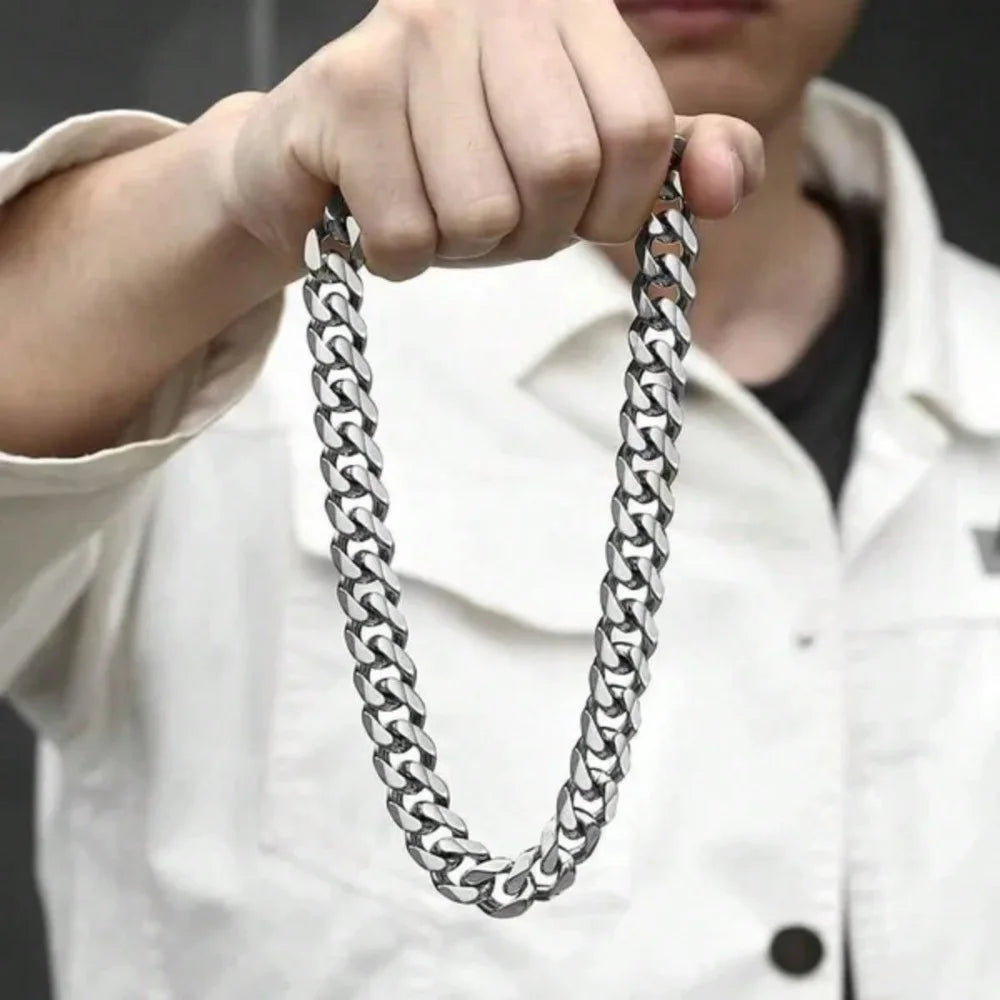1Pc Men'S Stainless Steel Chain Necklace, Unisex Hip Hop Neck Chain Necklaces