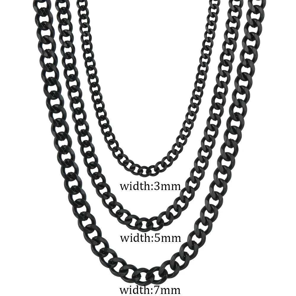 3/5/7Mm Stainless Steel Cuban Link Chain Classic Punk Personality Jewelry Simple Fashion Hip-Hop Couple Necklace for Men Women