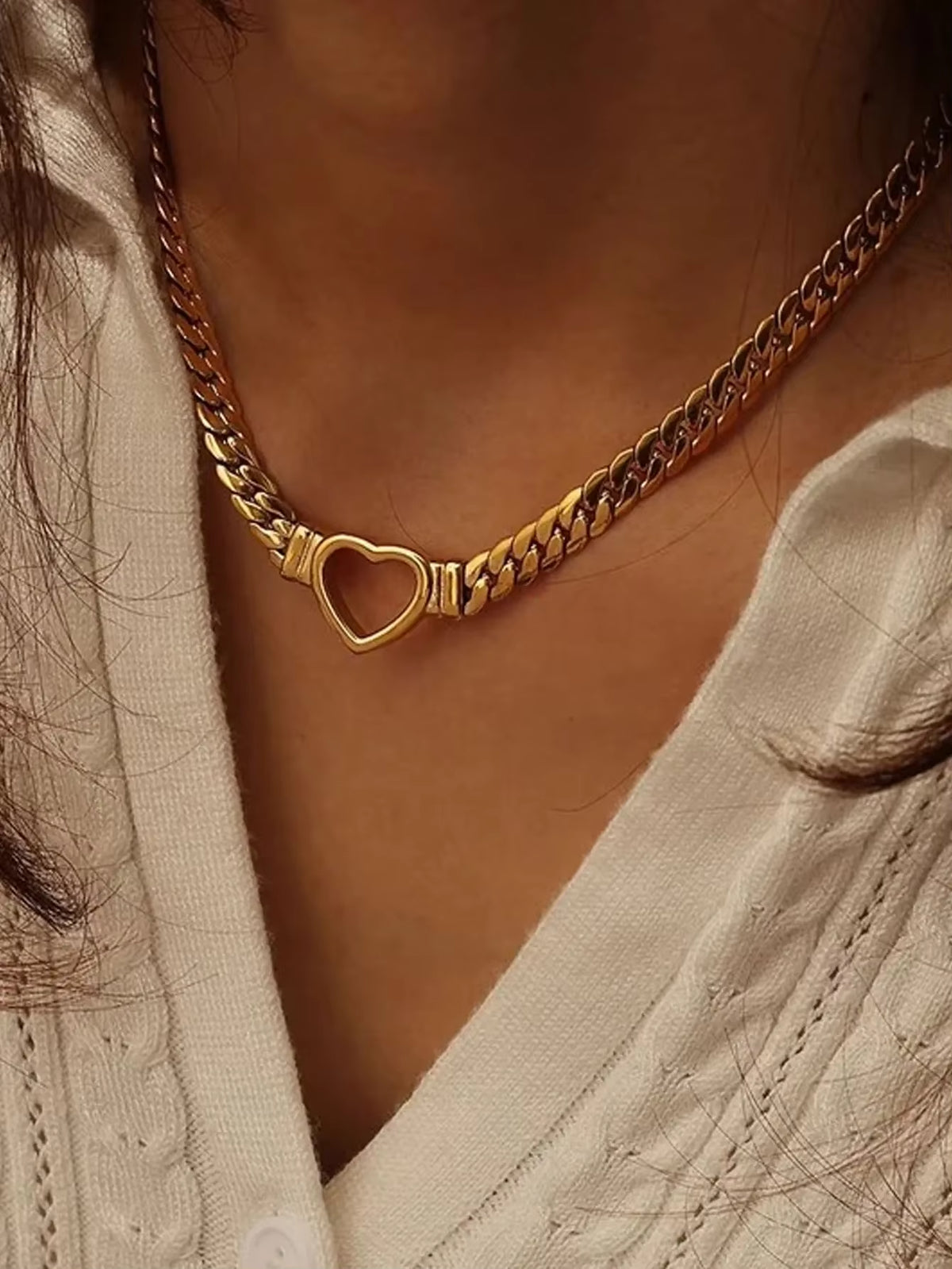 1 Piece Fashion Gold-Plated Waterproof Stainless Steel Jewelry Luxury Heart Shaped Chain Necklace Birthday Gift for Friends Mom