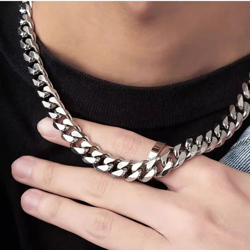 3/5/7Mm Stainless Steel Cuban Link Chain Classic Punk Personality Jewelry Simple Fashion Hip-Hop Couple Necklace for Men Women
