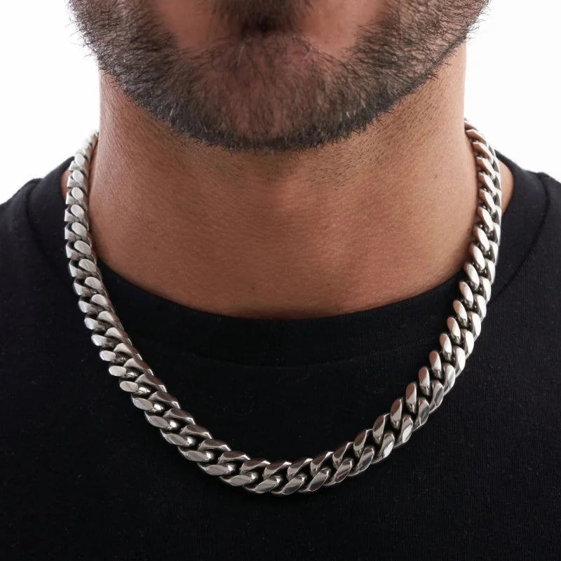 1Pc Men'S Stainless Steel Chain Necklace, Unisex Hip Hop Neck Chain Necklaces