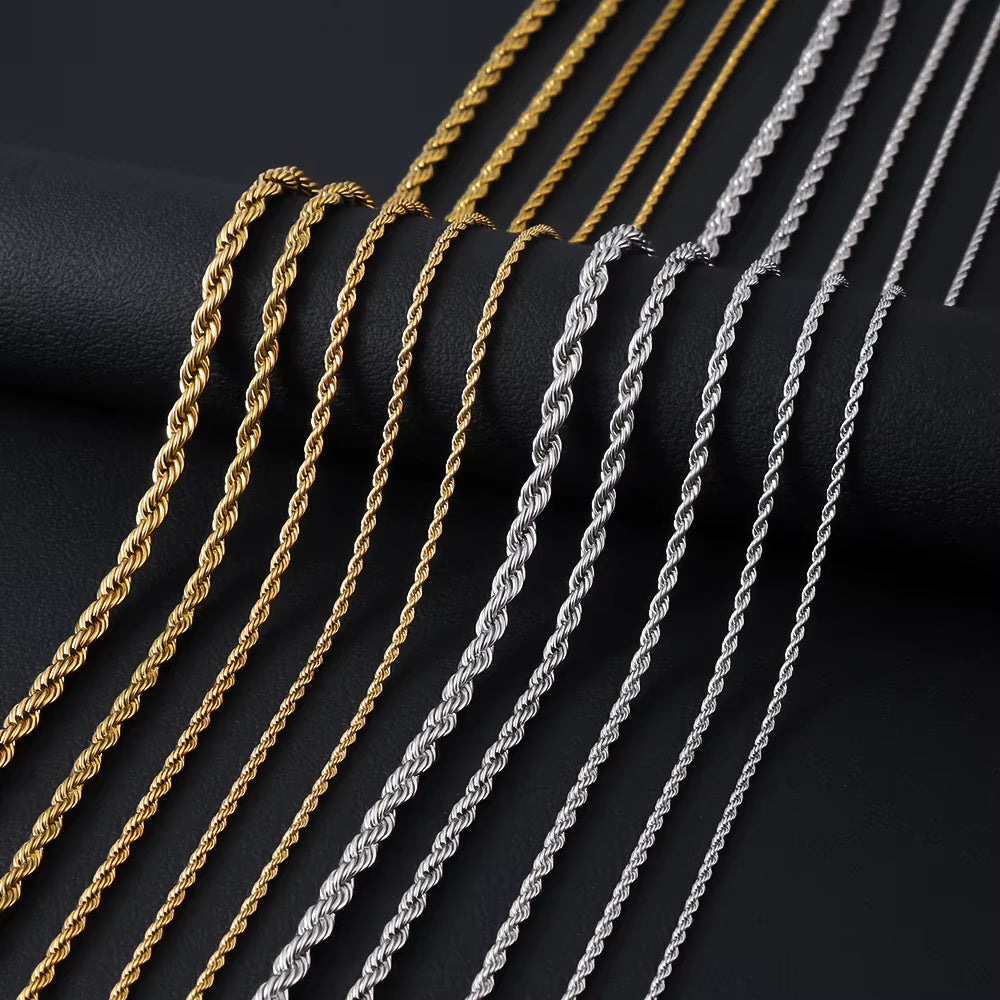 Men Rope Chain Necklace 316L Stainless Steel Twisted Rope Link Chain for Jewelry Gift for Him Gold Silver Color