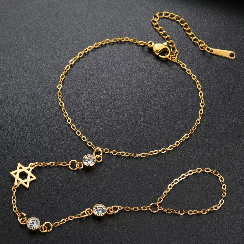 Jewish Star of David Hebrew Letter Chai Finger Bracelet Stainless Steel Adjustable Hexagram Zircon Bracelets Amulet Jewelry