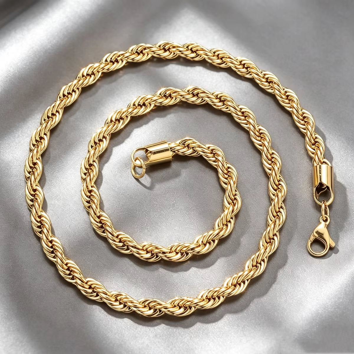 Men Rope Chain Necklace 316L Stainless Steel Twisted Rope Link Chain for Jewelry Gift for Him Gold Silver Color
