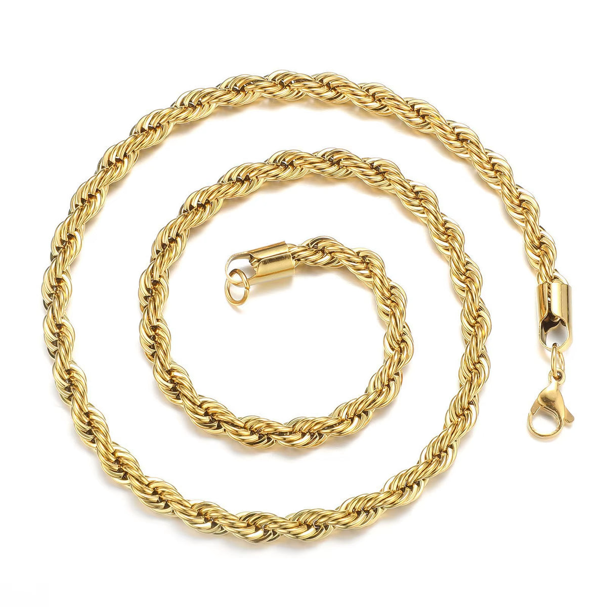 Men Rope Chain Necklace 316L Stainless Steel Twisted Rope Link Chain for Jewelry Gift for Him Gold Silver Color