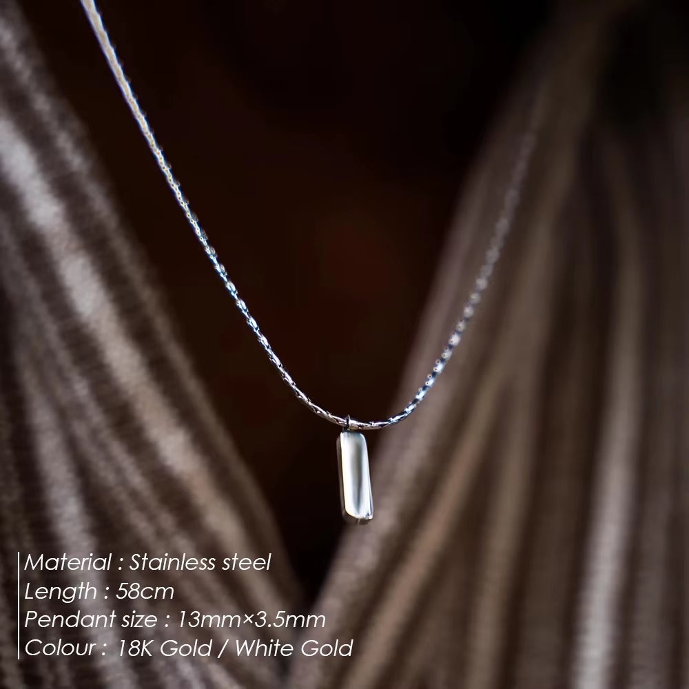 Men'S Stainless Steel Waterproof Jewelry Necklace 1MM Wire Chain Square Pendant in White Golden Fine Accessoriesgift
