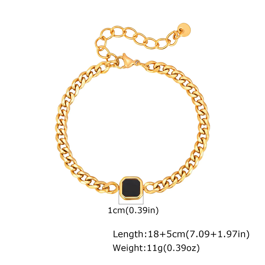Trendy Stainless Steel Cuban Chain Bracelet for Men, Fashion Square Charm Waterproof Bracelet, Punk Classic Jewelry Gift