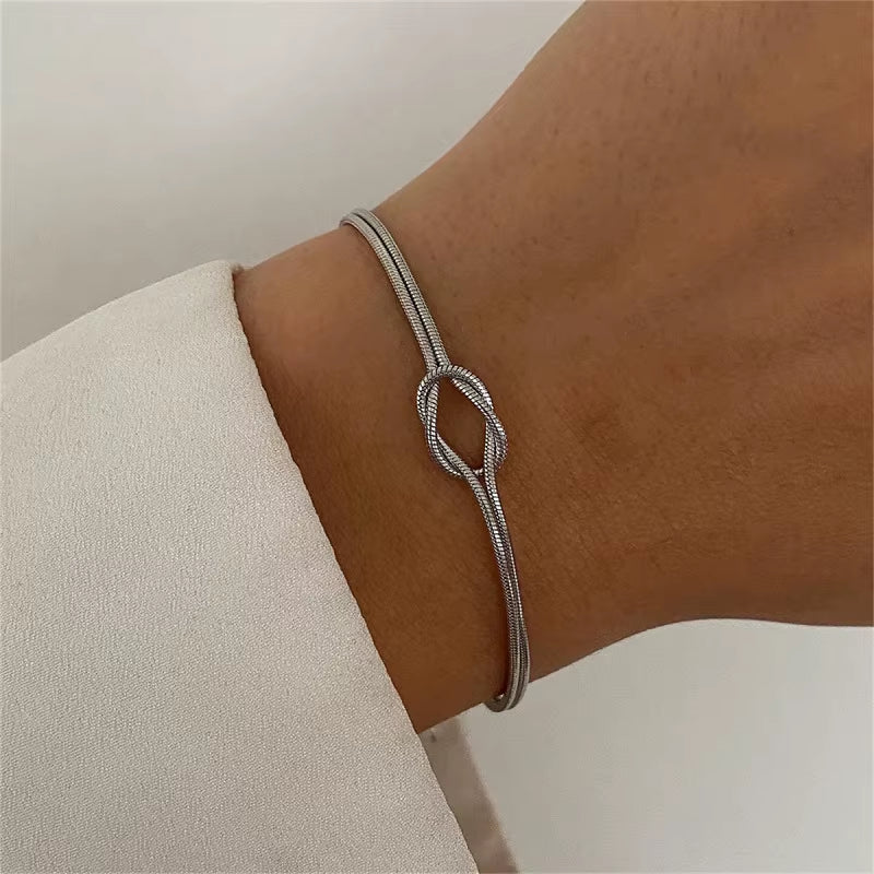 Stainless Steel Snake Chain Handmade Knot Shaped Bracelet for Women Simple Gold Color Chain Bracelet Jewelry Valentine'S Day