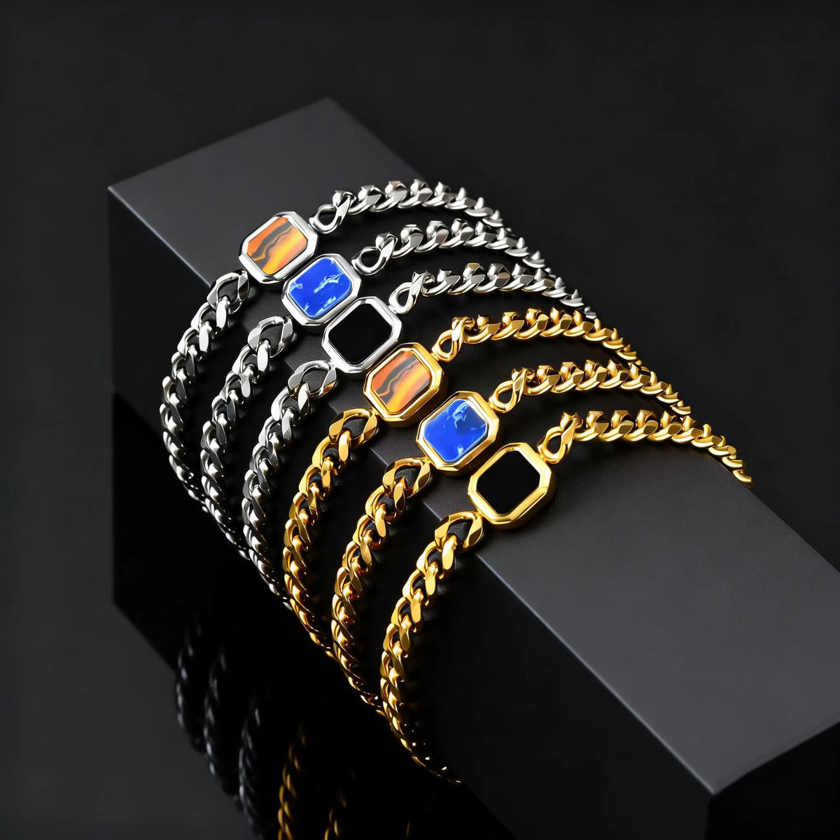 Trendy Stainless Steel Cuban Chain Bracelet for Men, Fashion Square Charm Waterproof Bracelet, Punk Classic Jewelry Gift