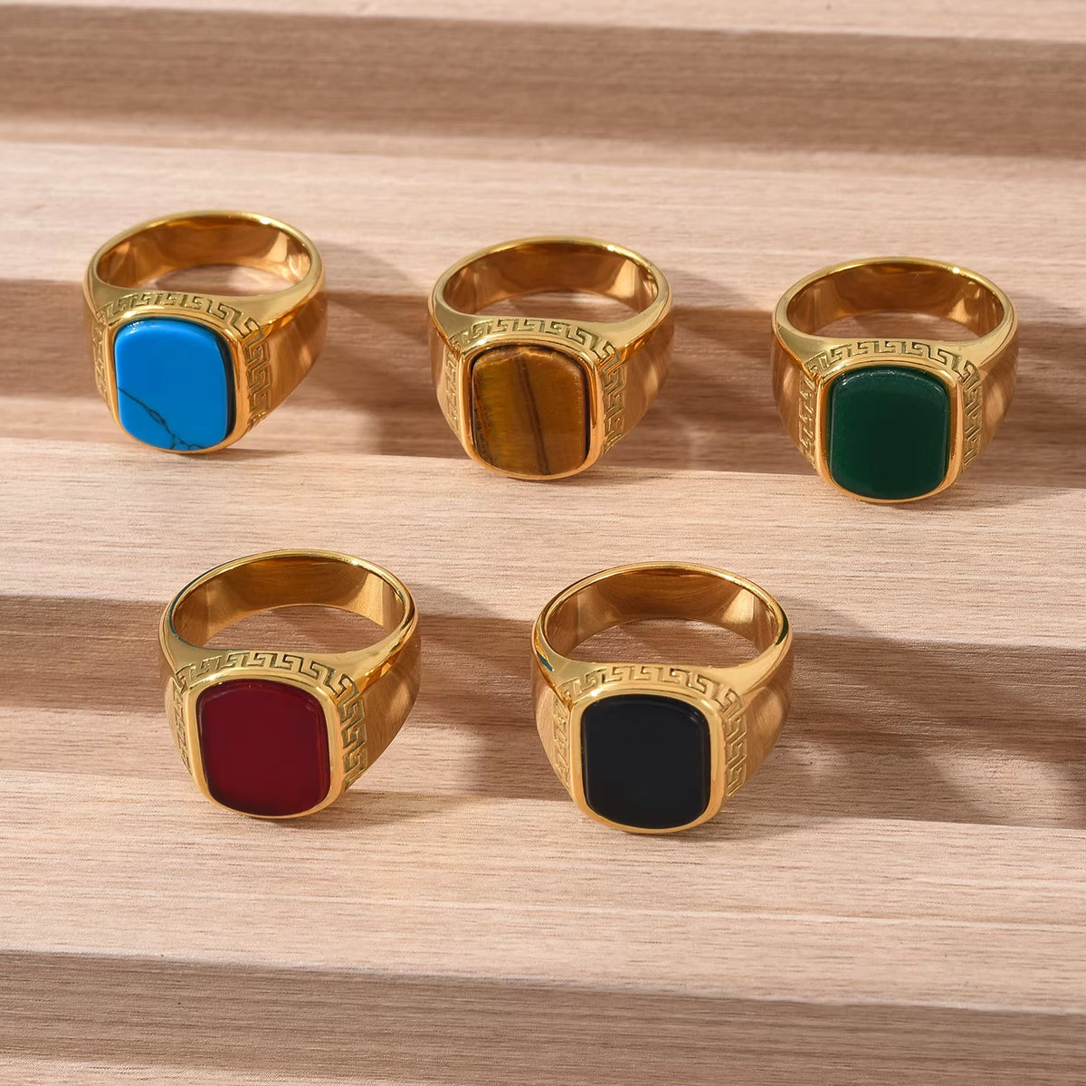 R3509 Men'S High Quality 316Lstainless Steel Onyx Gild Rings Classic Fashion Trend Jewelry Product
