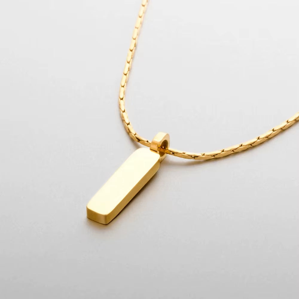 Men'S Stainless Steel Waterproof Jewelry Necklace 1MM Wire Chain Square Pendant in White Golden Fine Accessoriesgift