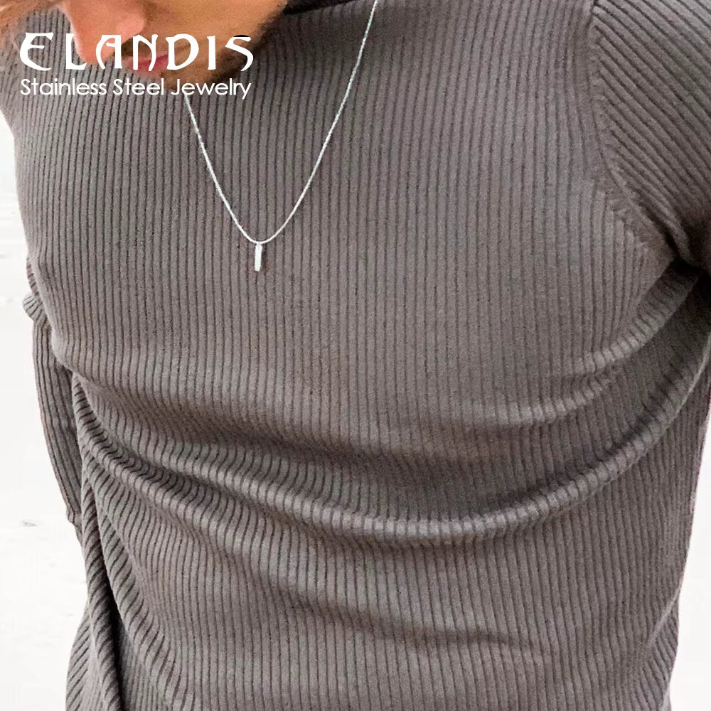 Men'S Stainless Steel Waterproof Jewelry Necklace 1MM Wire Chain Square Pendant in White Golden Fine Accessoriesgift