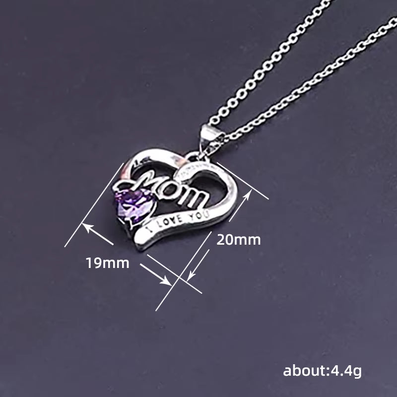 Romantic Heart Pendant Necklace for Mom Elegant Accessories Inlaid Bright Cubic Zirconia Love Mother'S Day Jewelry Gift