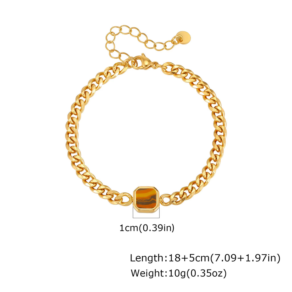 Trendy Stainless Steel Cuban Chain Bracelet for Men, Fashion Square Charm Waterproof Bracelet, Punk Classic Jewelry Gift